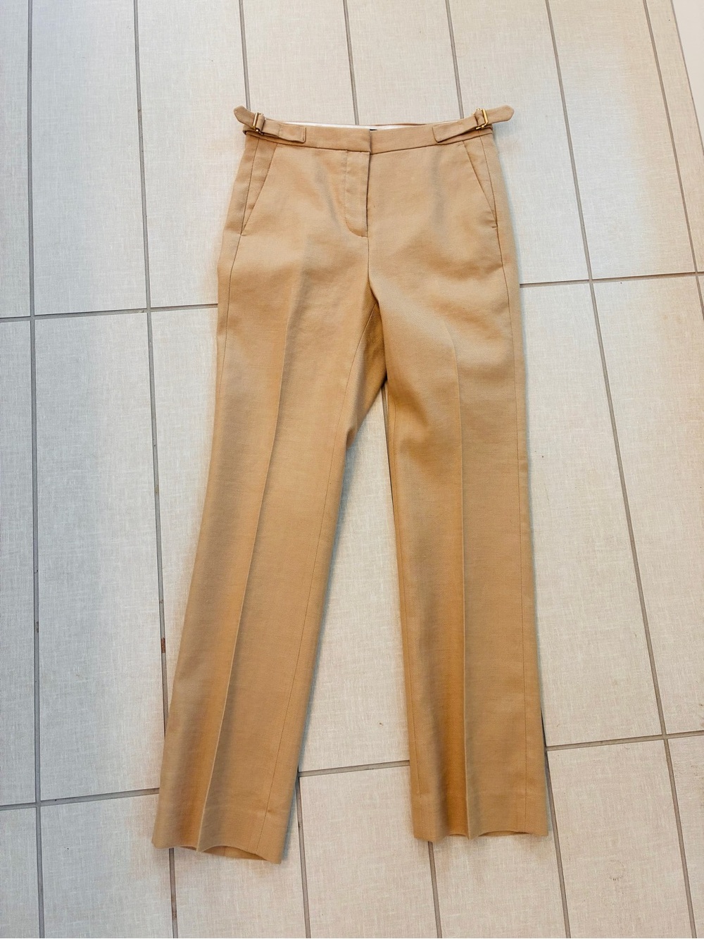 J. Crew Slim-fit Flare Tan Linen Trousers Buckle Waist size 00